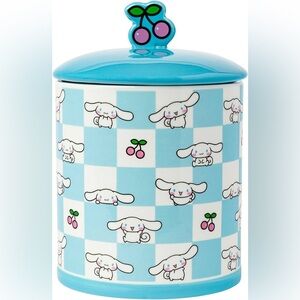 Cinnamoroll Cherries Blue Checkered Ceramic Cookie Snack Jar (Large)